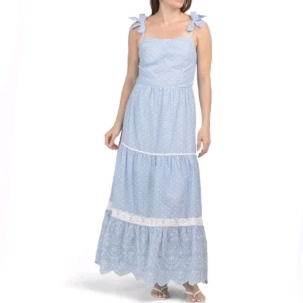Shabby Chic Eyelet Dobby Maxi Dress 4 Blue Cottagecore